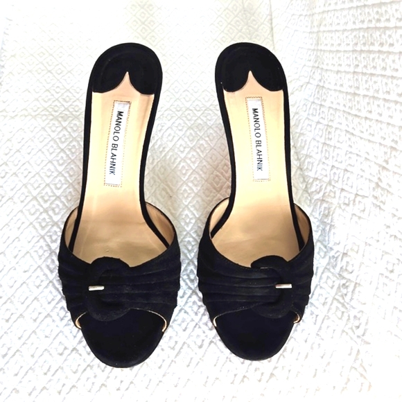 ( MANOLO BLAHNIK ) Open-Toe Designer Suede Heels, EU 39 / US 8.5 - Picture 2 of 7